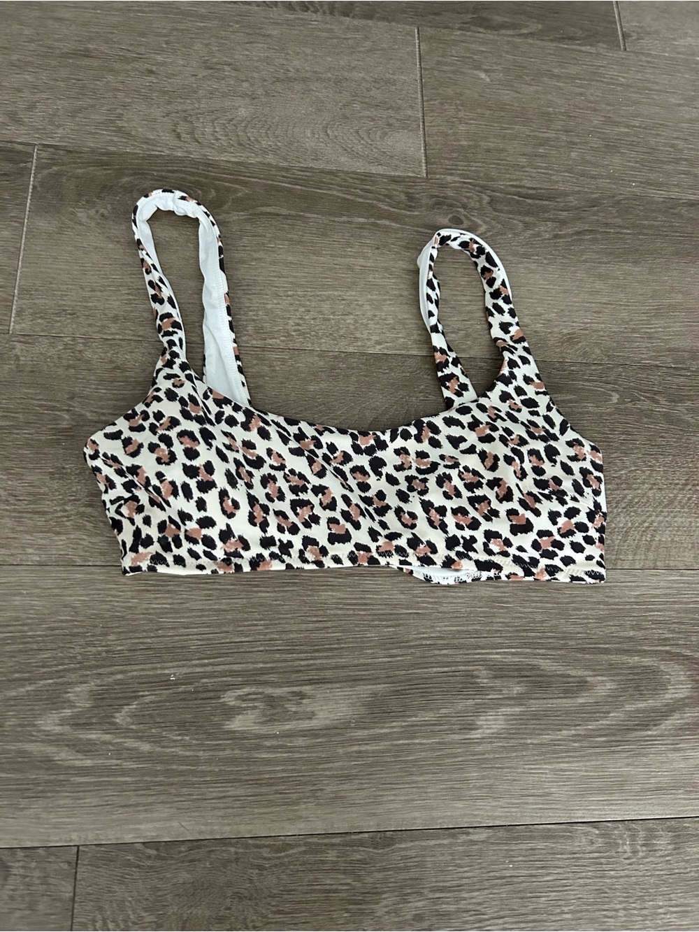 aerie Leopard Print Bikini Top in White, Black, Tan